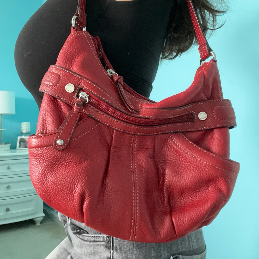 Tignanello Red Leather Shoulder Bag